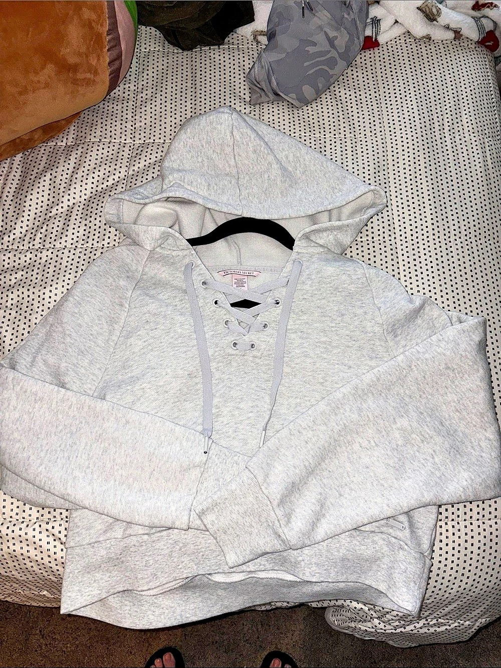 Victoria's Secret Women's Gray Lace-Up Hoodie Small